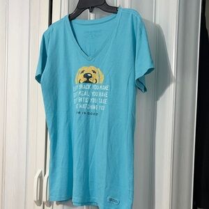 Life Is Good Teal T-Shirt with Dog Graphic